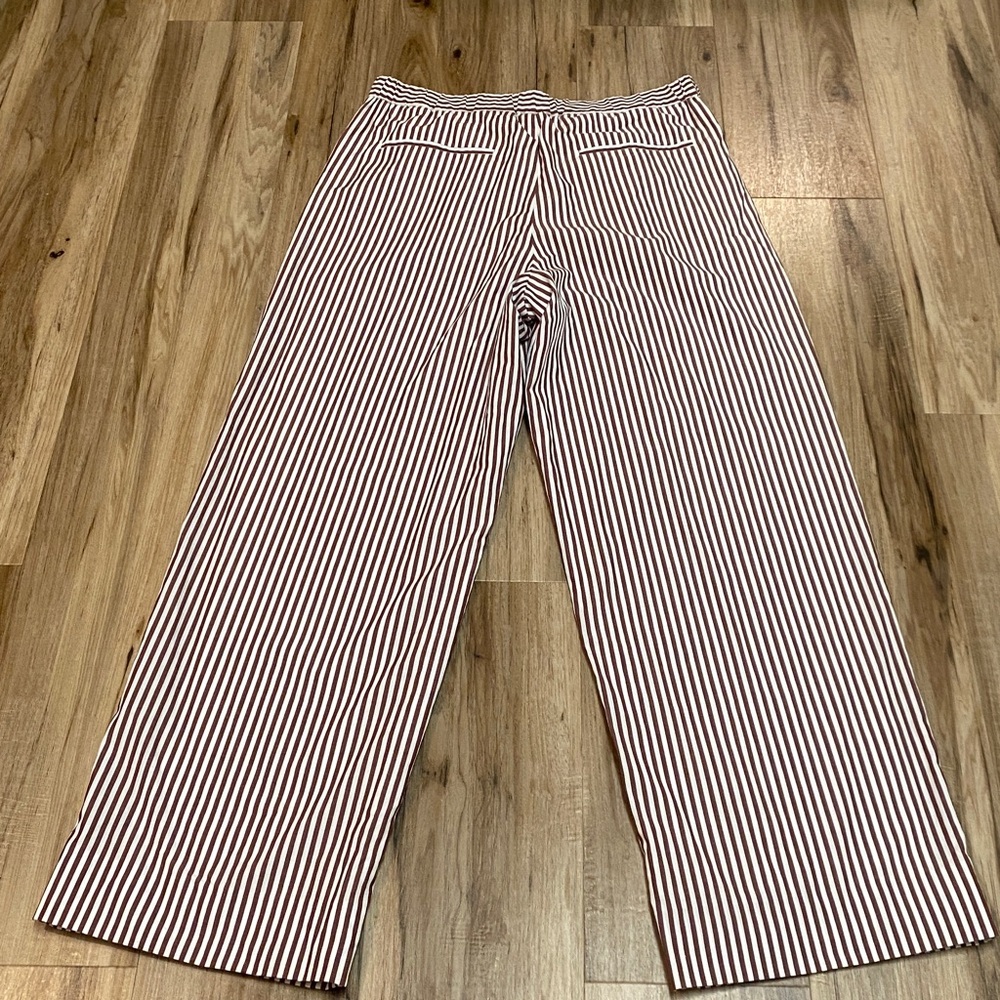 RAG & BONE Lacey Brown Poplin White Stripe Wide Leg Pant Womens Sz 8 - Picture 12 of 14
